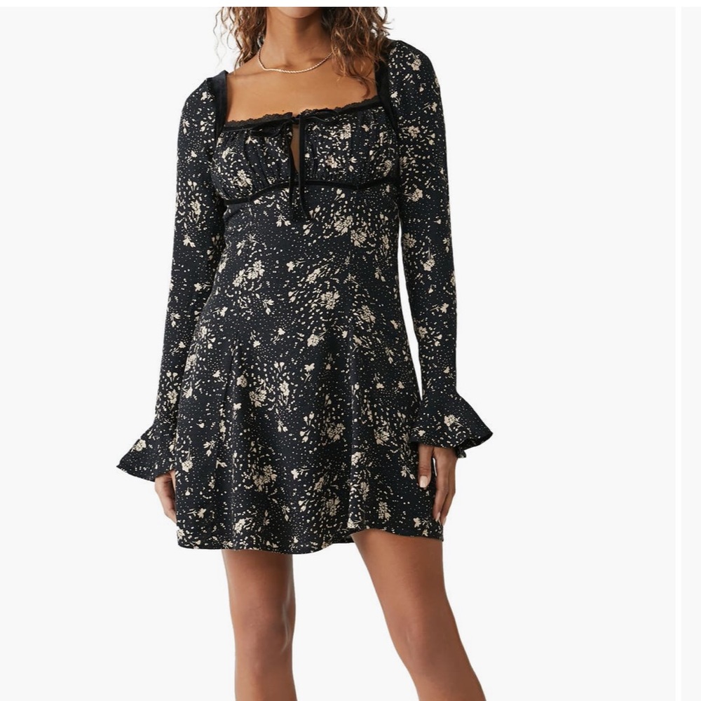 NWT Free People Tess Floral Print Long Sleeve Minidress - Size XS